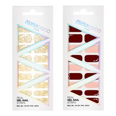 BABACOCO 凝膠美甲貼片貼紙套組 透視民族風 + 混搭弧形水晶, 金色,酒紅色, 1個