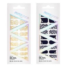 Babacoco 凝膠指甲貼 透視民族風 + 混搭花園風, 金色,海軍藍, 1套