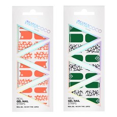 바바코코 젤네일 스트립 스티커 세트 믹스매치 플라워가든 + 믹스매치 브로큰글라스, 2.오렌지코랄, 3.그린, 1개