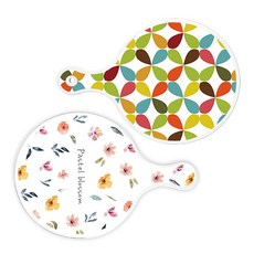 Loem 花卉圖案圓形上菜砧板 2件組, 花卉圖案圓形, 粉彩花朵圖案圓形, 1套