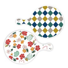 復古鑽石圖案圓形上菜砧板 2入組, 復古鑽石圖案圓形, floral 木蘭花圖案圓形, 1套