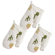 아리코 25kitchen 논스롭 면화린넨 절연장갑, 그린선인장, 3개입