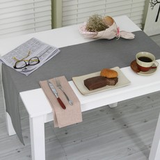 NASANDECO 100%亞麻 療癒亞麻 禪風 桌旗, RN813-31(銀灰色), 6人座(220 x 28 cm)