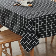 ECODY 簡約格紋桌巾, 黑色的, 140 x 250 厘米