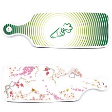 ROEM DESIGN 上菜砧板 2件組 浪漫嫣紅floral 套組, 浪漫嫣紅floral, 蔬菜線條綠, 1套