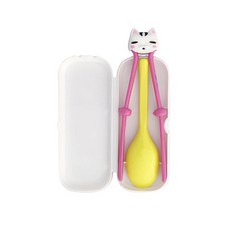 E&G 貓咪造型學習筷湯匙組, A款紫色, 1組