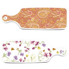 Roem Design 上菜砧板 2入 浪漫青瓷花卉套組, 浪漫青瓷花卉, 紫黃線條藝術, 1套