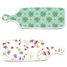 Roem Design 上菜砧板 2件組 浪漫青瓷紫色floral 套組, 浪漫青瓷紫色floral, 玉色藤蔓玫瑰, 1套