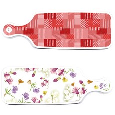Roem Design 上菜砧板 2入 浪漫青瓷花卉套組, 浪漫青瓷花卉, 長短色格紋, 1套