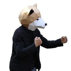 PARTY COSTUME 紙製柴犬頭套 ROMK7901, 棕色的