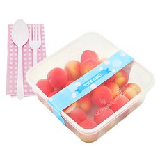 도나앤데코 PP일회용 내열 사각도시락 1000ml 10p + 맛있게드세요 벚꽃띠지 블루 10p + 냅킨 핑크체크 10p + 스푼 10p + 포크 10p, 1세트, 5종