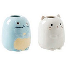 애니멀 다용도 칫솔꽂이, 블루공룡 + 화이트고양이, 2개