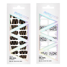 Barbacoco Gel Nail Strip 貼紙套組 Mix Match Techno + Mix Match 碎玻璃, 1 Chic Black+5 White, 1組