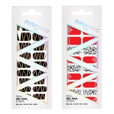 BABACOCO 凝膠美甲貼片貼紙套組 混搭Techno + 混搭碎玻璃, 1.時尚黑, 1.猩紅色, 1個