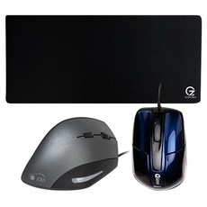 ZIO 垂直鼠標 ERGO900 + QSENN 迷你鼠標 GP-M9000 PLUS + ZIO 高級遊戲鼠標墊 Gz-MP900, 鼠標（黑色、藍色）, 鼠標 (ERGO900, GP-M9000 PLUS), 墊 (Gz-MP900)