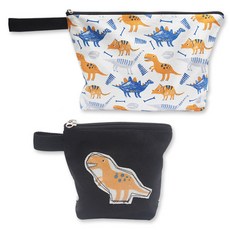 北歐風圖案防水藥袋+收納袋2入組, 暴龍款 黑色