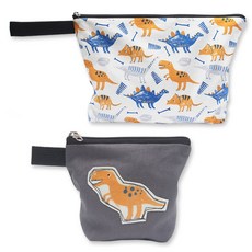 北歐風圖案防水藥袋+收納袋2入組, 暴龍款 灰色