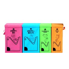 圖案印花不織布回收垃圾桶 37.5L 2入+25L 2入, 粉色、藍色、綠色、橙色, 1套