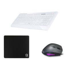 LG USB 鍵盤 K-1200 + ZIO 垂直鼠標 ERGO900 + 遊戲鼠標墊 MP450, 鍵盤 (K-1200)、鼠標 (ERGO900)、打擊板 (MP450), 鍵盤（白色）、鼠標（黑色）