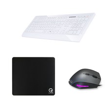 LG USB 鍵盤 K-1200 + ZIO 垂直鼠標 ERGO900 + 遊戲鼠標墊 MP320, 鍵盤 (K-1200)、鼠標 (ERGO900)、打擊板 (MP320), 鍵盤（白色）、鼠標（黑色）