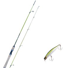 Won Da Ye Green Spinning路亞竿 602UL+Damiki X Serpent 75硬餌 311H NATURAL LIST+盒子, 1套