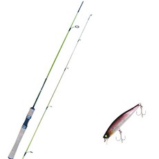 Won Da Ye Green Spinning路亞竿 602UL+Damiki X Serpent 75硬餌 338H MYSTIC PINK LINE+收納包, 1套
