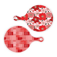로엠디자인 원형 서빙 도마 보드 2p 붉은빛동백 세트, 붉은빛동백, 장단색체크, 1세트