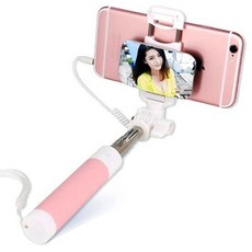 모모켓 미니미러셀카봉 버튼형 셀카봉, 3.5이어폰잭용-블루, 1개