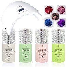 綜合美甲彩繪配件組 SSB910, 彩色凝膠 10ml x 4p + 雙燈 24W 凝膠指甲燈 + Nay Star Glitter 5p, 1套