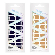 바바코코 믹스매치 젤 네일 스트립 스티커 세트 미러 + 루놀라 글리터, 1 블루베리 네이비 + 1 브라운, 1개