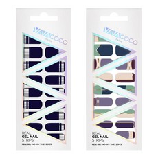 바바코코 믹스매치 젤 네일 스트립 스티커 세트 미러 + 큐티투톤, 블루베리네이비 + 민트, 1개