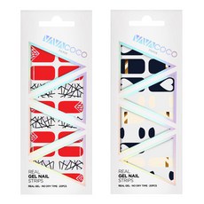 바바코코 젤네일 스트립 스티커 믹스매치 브로큰글라스 2p 세트, 스칼렛레드, 하트루놀라 네이비, 1개