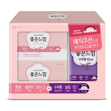 좋은느낌 매직쿠션 울트라 중형 생리대 날개형 24p x 2팩 + 수퍼롱 오버나이트 10p, 1세트