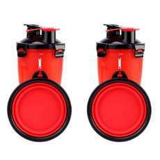 aryko Drmini 貓狗雙水食品瓶 700ml + 折疊碗, 紅色的, 2套