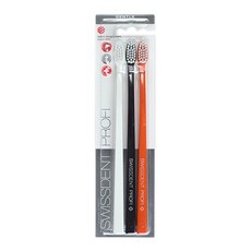 SWISS DENT 細毛牙刷套組白+黑+橙, 1個裝, 1個