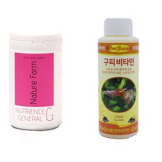 네이쳐팜 뉴트리언스 제너럴 관상어 사료 250ml + 원터치 구피 비타민 120ml 세트, 1세트