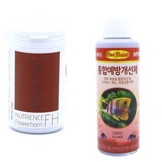 네이쳐팜 뉴트리언스 플라워혼 관상어 사료 250ml + 원터치 종합 예방 개선제 120ml 세트, 1세트