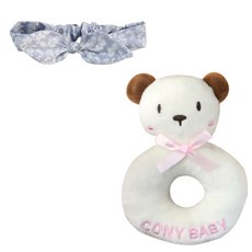 코니베이비 신생아 헤어밴드 딸랑이 2종세트, 헤어밴드(퍼플), 딸랑이(곰), 1개