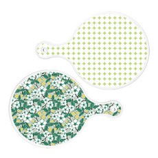 Roem Design 上菜砧板 2件套組 圓形圖案粉彩綠圓形, 圓形圖案粉彩綠圓形, 花朵灰色圓形, 1套