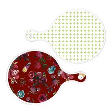 Roem Design 上菜砧板 2件組 圓形圖案粉彩綠圓形 套組, 圓形圖案粉彩綠圓形, 紫色花朵藝術圖案圓形, 1套