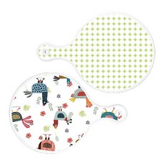 Roem Design 上菜砧板 2件組 圓形圖案粉彩綠圓形 套組, 圓形圖案粉彩綠圓形, 雞圖案圓形, 1套