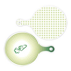 Roem Design 上菜砧板 2p 圓形圖案粉彩綠圓形 套組, 圓形圖案粉彩綠圓形, 蔬菜線條綠色圓形, 1套