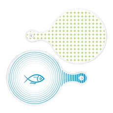 ROEM DESIGN 上菜砧板 2件組 圓形圖案粉彩綠圓形套組, 圓形圖案粉彩綠圓形, 魚線藍色圓形, 1套