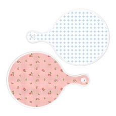 ROEM DESIGN 上菜用圓形砧板 2入 圓形圖案粉藍色套組, 圓形圖案粉藍色, 粉紅花卉格紋, 1套