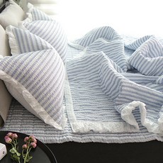 Gourmet荷葉邊條紋泡泡紗夏季薄被寢具組