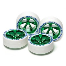 타미야 Tire Whl Full Cowled 20th Grn 미니카 부품 95075, 혼합 색상, 4개입