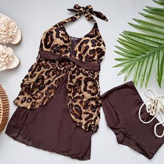 정스토어 임산부용 레오파드 쉬폰 커버업 팬츠 비키니 세트