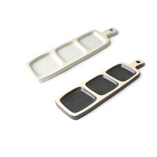 無境陶瓷雙面分享砧板盤 中 2入組, 燕麥片，黑色, 1套