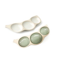 무경도자기 완두콩 3구접시 중 2p 세트, 화이트, 그린, 1세트