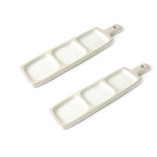 無筋陶瓷雙面分裝盤 中, 白色的, 2件